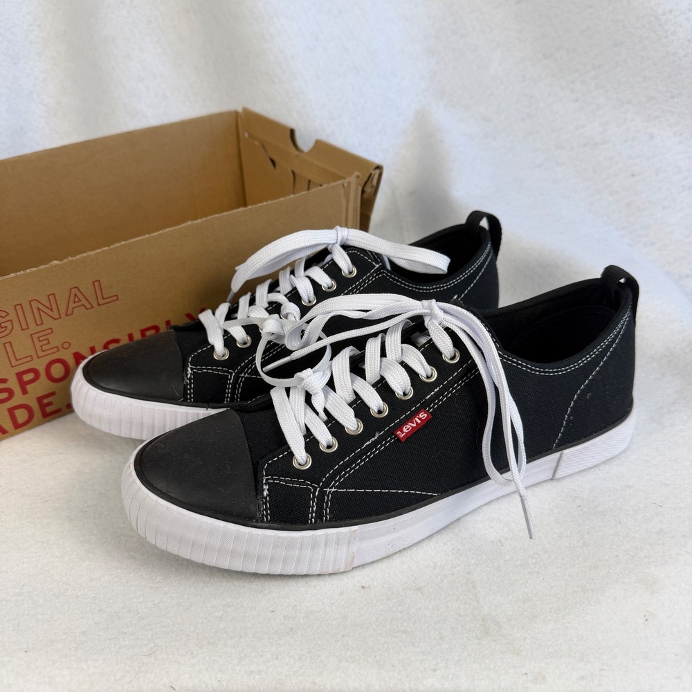Levis Anikin C CVS Mens US 10 UK‎ 9 Black Canvas Low Top Sneakers New